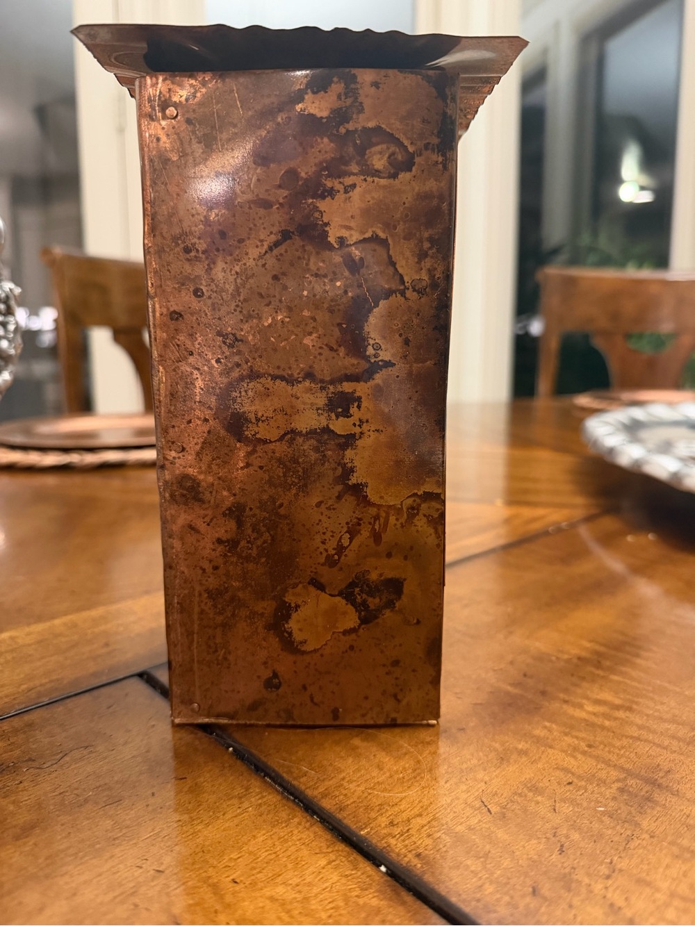 Rectangular Copper Accent candle holder - Warm Patina Finish